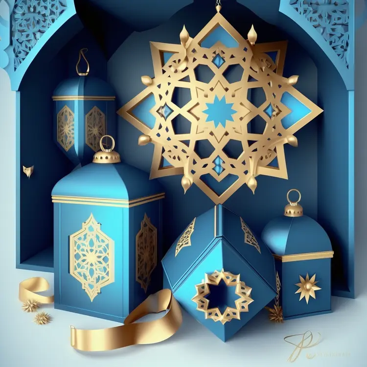 Blue and Gold Lanterns for Ramadan Decoration