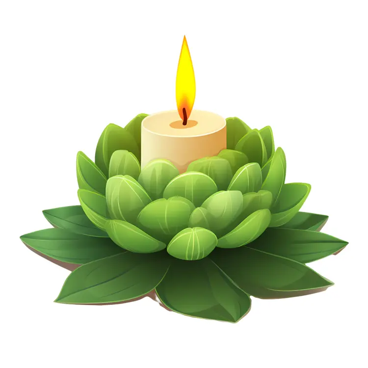 Green Lotus Candle with Yellow Flame