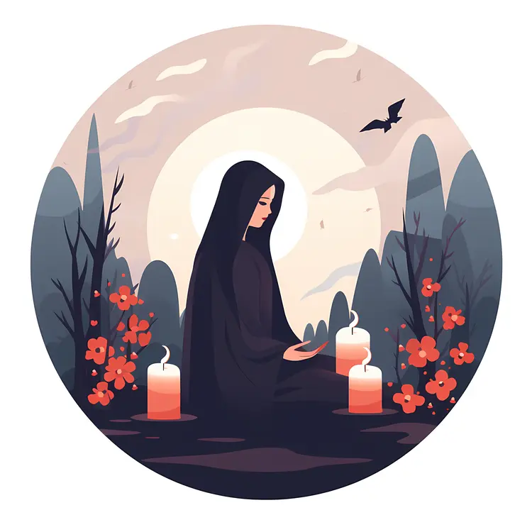 Woman Meditating with Candles
