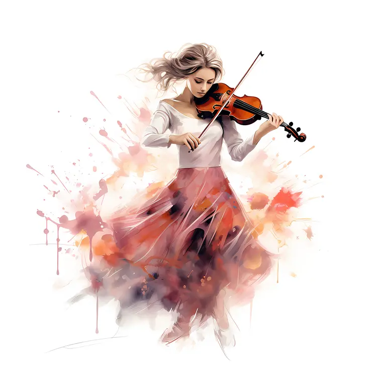 Woman Playing Violin with Colorful Background