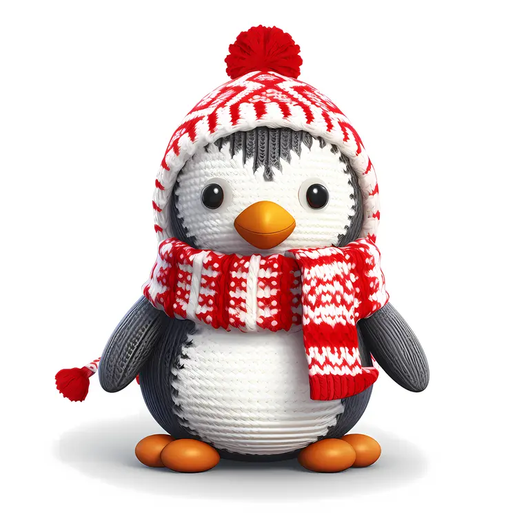 Cute Penguin in Red Hat and Scarf for Christmas