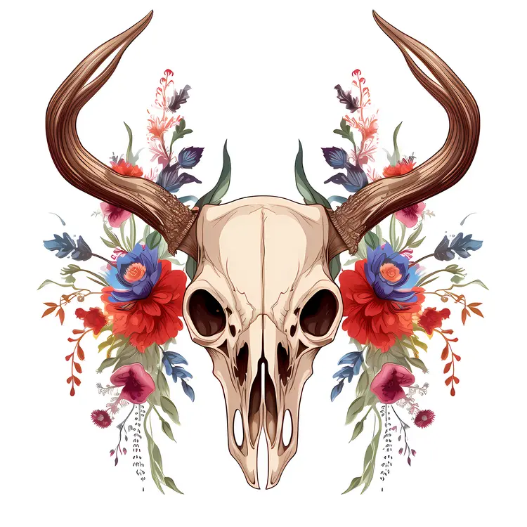 Deer Skull with Floral Background