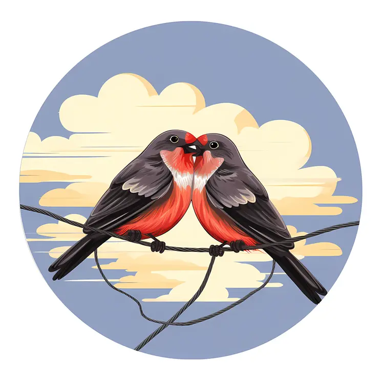 Romantic Birds Perched on a Wire