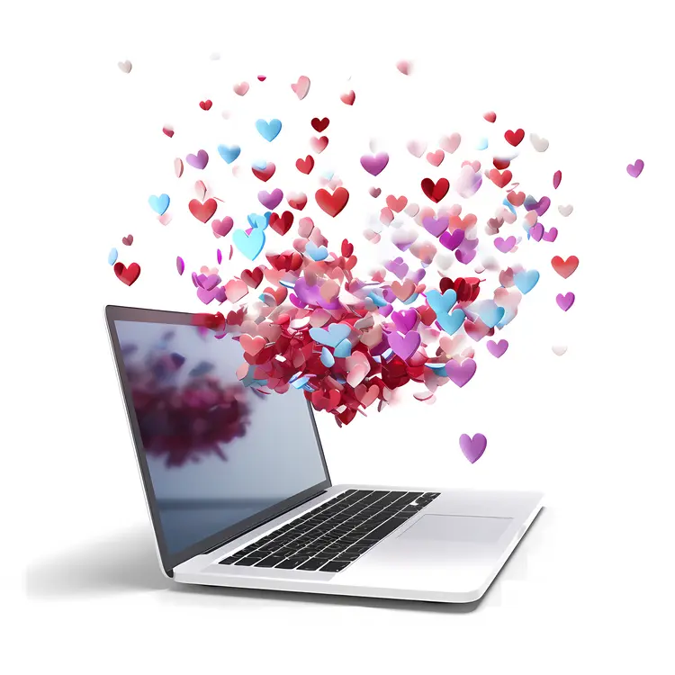 Hearts Bursting from a Laptop