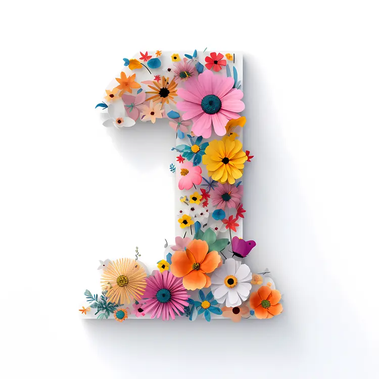 Number 1 with Colorful Flowers