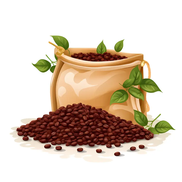 Bag of Coffee Beans with Green Leaves