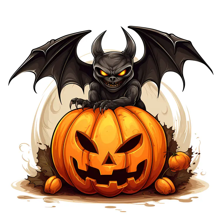 Black Bat on Pumpkin with Halloween Theme