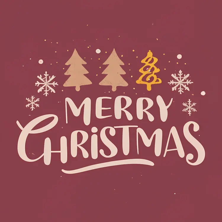 Merry Christmas with Snowflakes and Trees