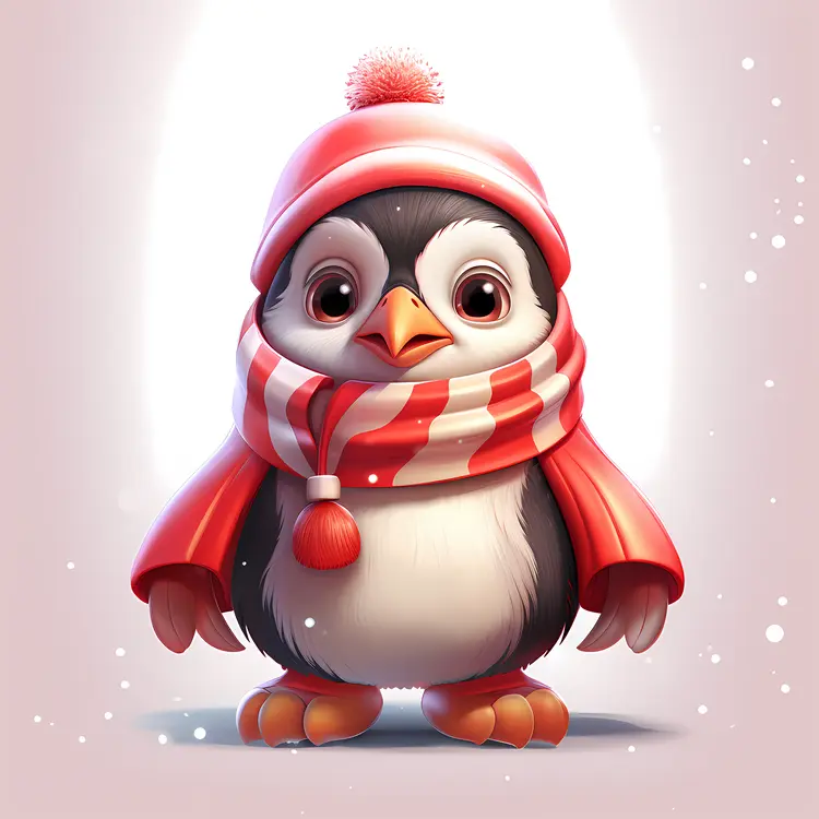 Penguin in Red and White Scarf