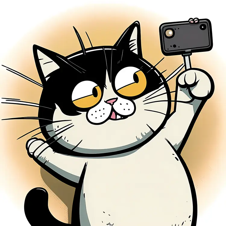 Cat Taking a Selfie with Phone