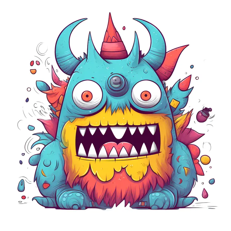 Whimsical Colorful Cartoon Monster with Horns