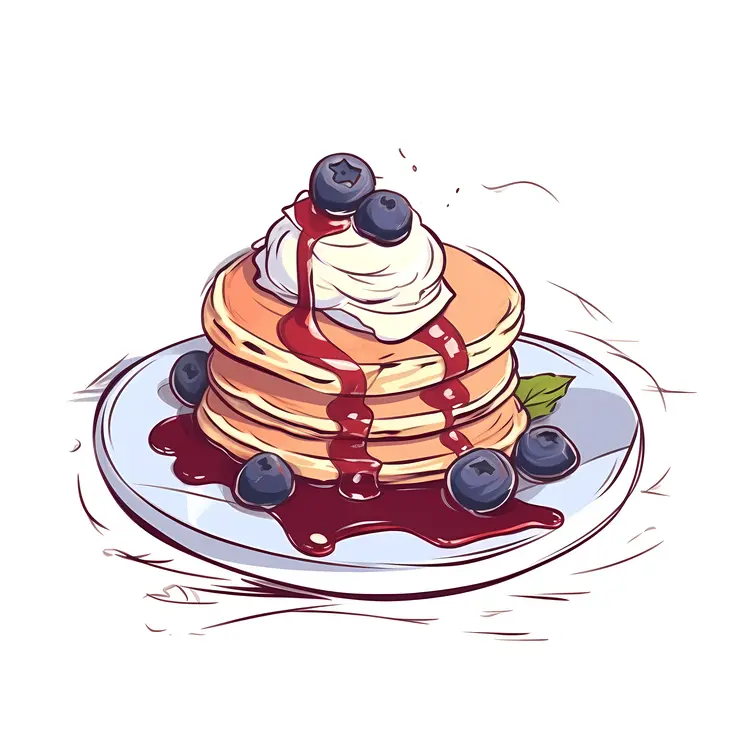 Blueberry Pancakes with Cream and Syrup