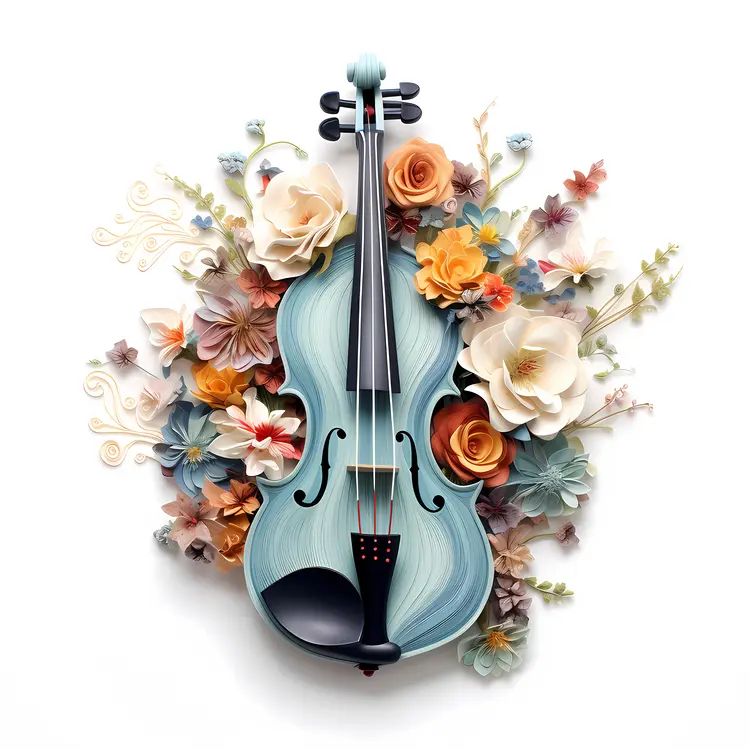 Blue Violin with Floral Decorations