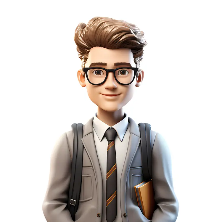 Animated Boy with Glasses and Book