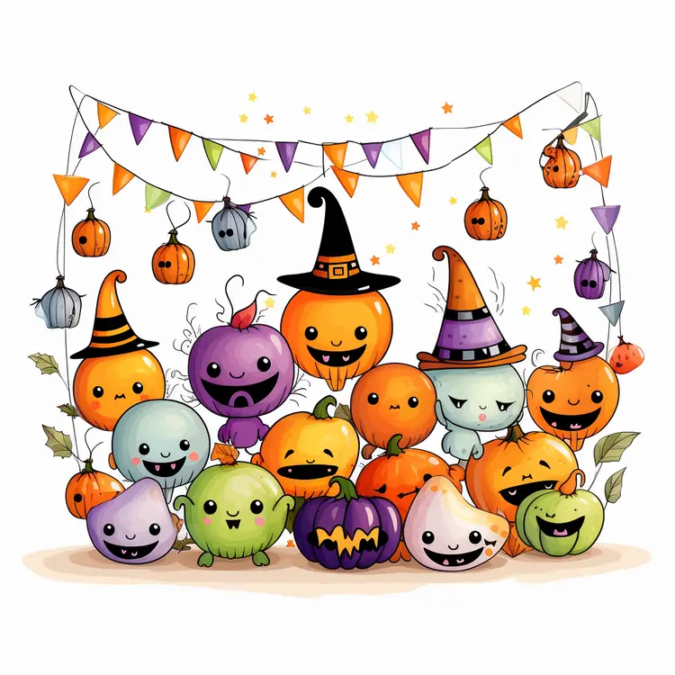 Cute Halloween Pumpkin Party Illustration