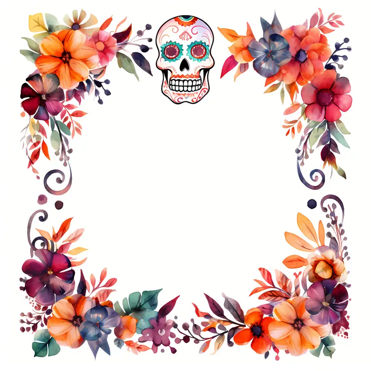 Elegant Skull and Flowers Decorative Frame for Day of the Dead