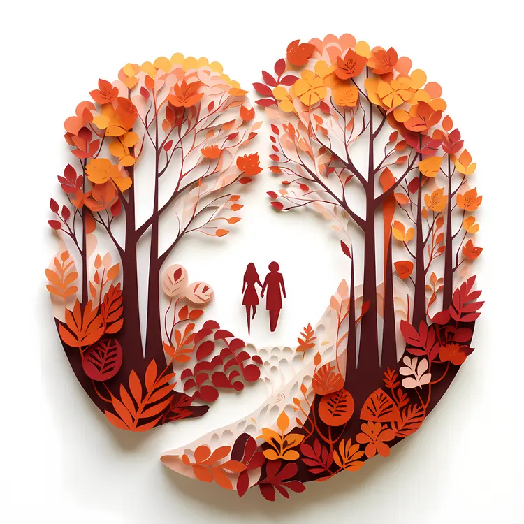 Autumn Paper Art with Couple on Path