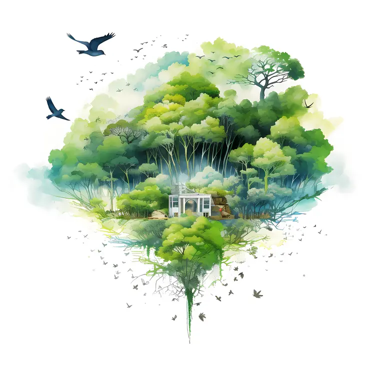 Floating Forest with Birds