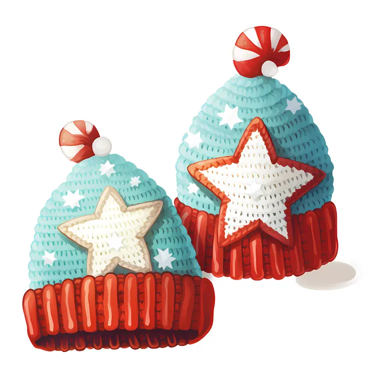 Blue and Red Knit Hat with Stars