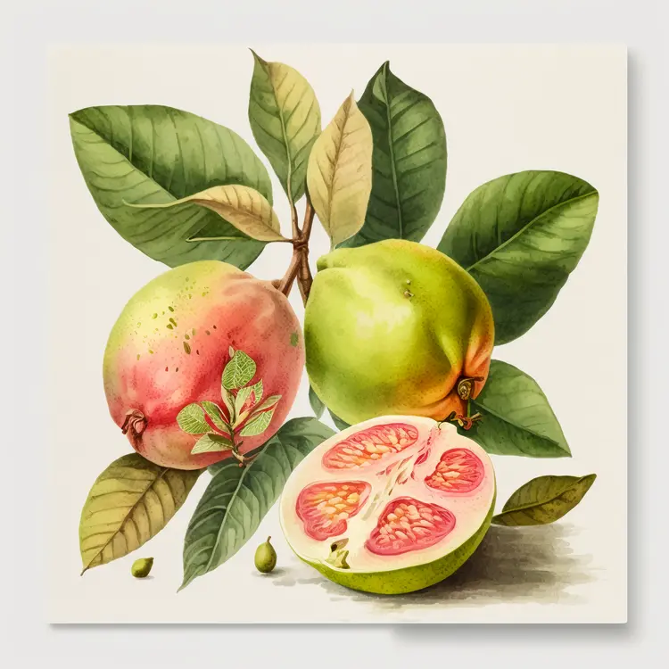 Beautiful Guava Illustration with Leaves
