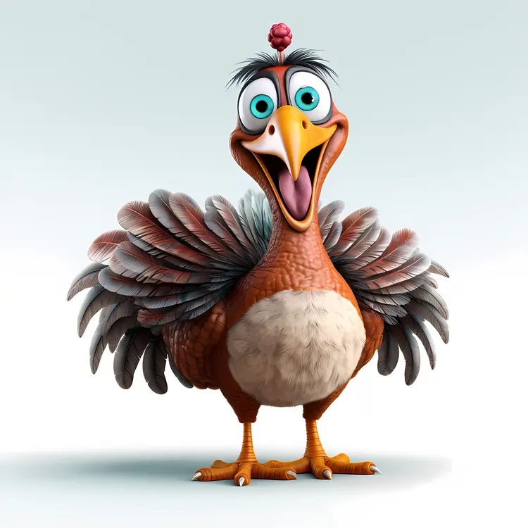 Cartoon Turkey with Excited Expression