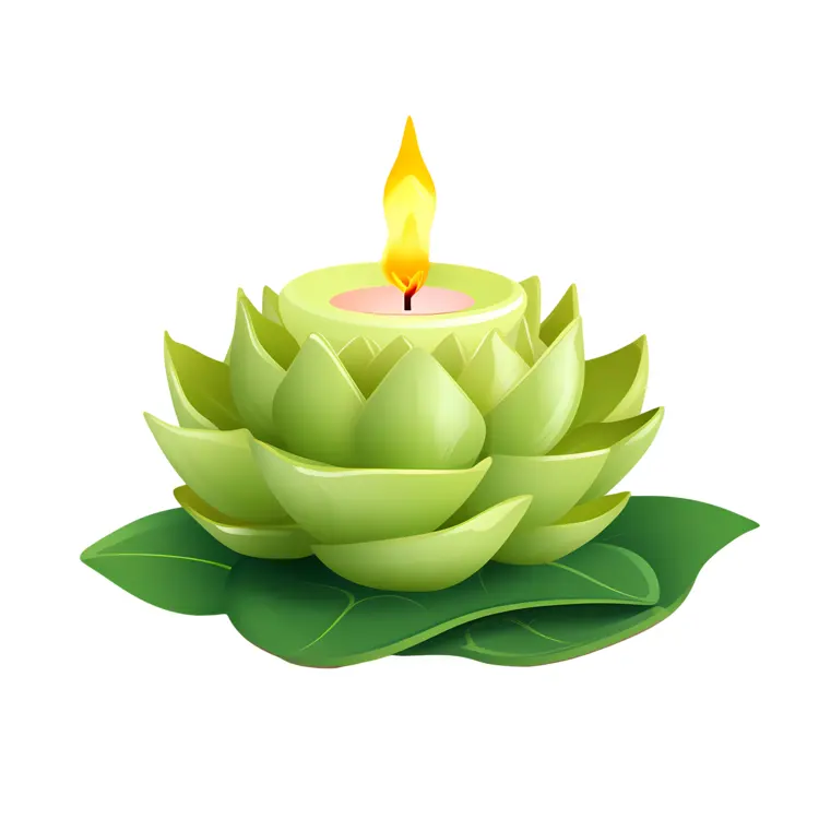 Green Lotus Candle with Flame