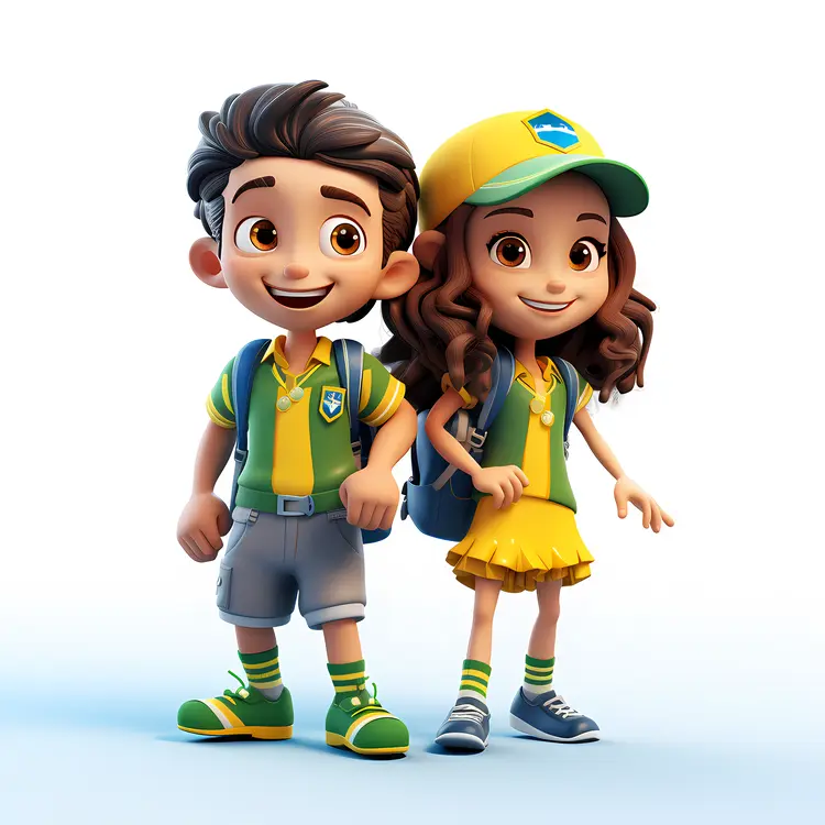 Cute Cartoon Characters in School Uniforms