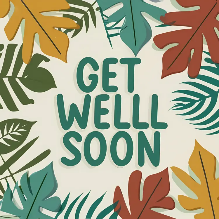 Tropical Get Well Soon Message with Leaves