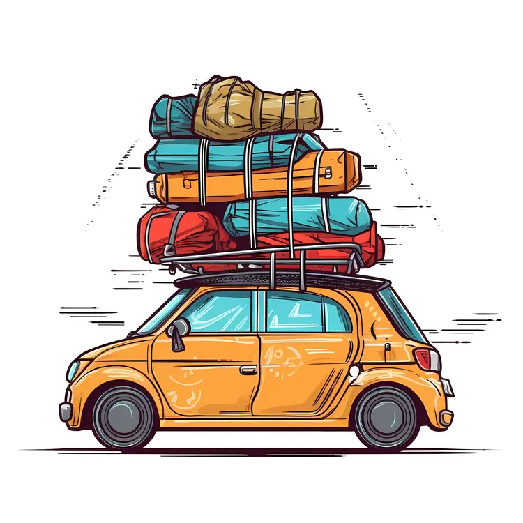 Yellow Car with Luggage for a Summer Road Trip