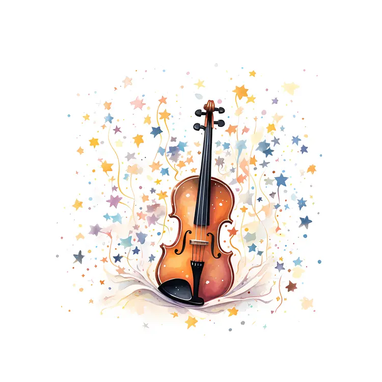 Violin with Colorful Stars
