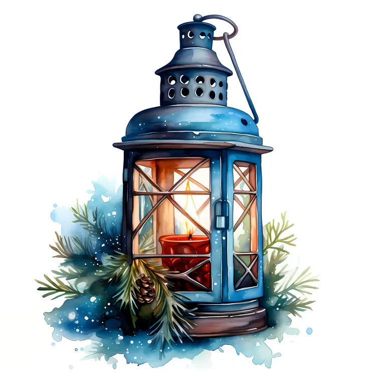 Blue Lantern with Pine for Christmas