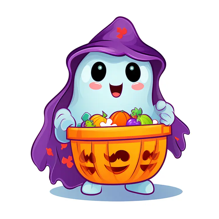 Cute Ghost with Candy Basket for Halloween