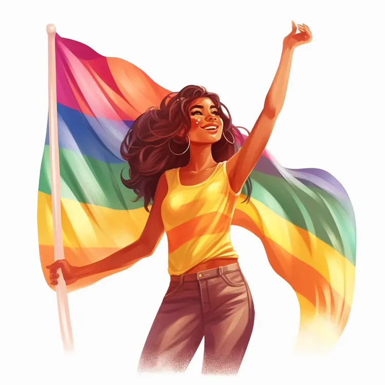 Woman Celebrating with Rainbow Flag