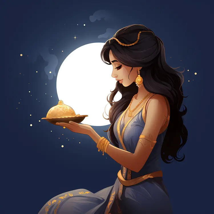 Girl Holding Lamp in Traditional Dress