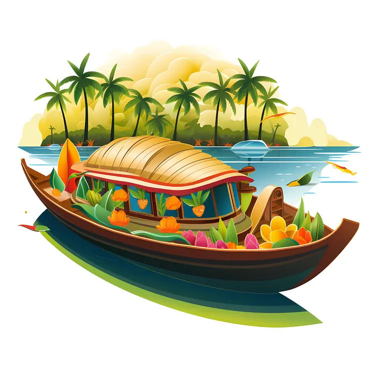 Colorful Houseboat in Tropical Waters