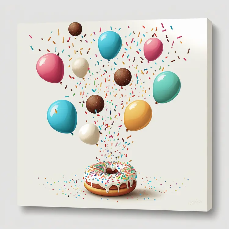 Colorful Donut with Balloons and Sprinkles