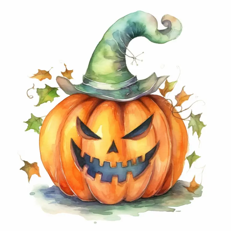 Spooky Pumpkin with Witch Hat for Halloween