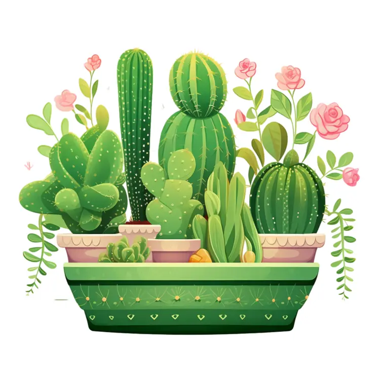 Cacti Arrangement in Green Pot