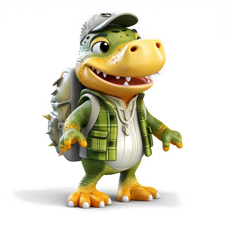 Adventurous Cartoon Alligator with Backpack