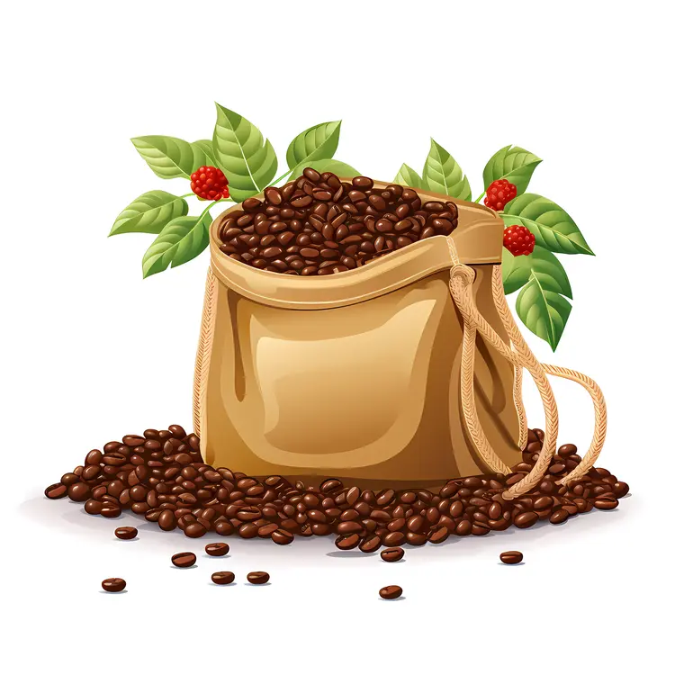 Bag of Coffee Beans with Leaves
