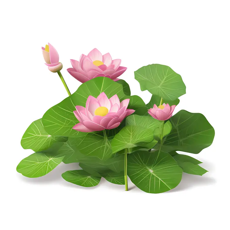 Beautiful Pink Lotus Flowers with Green Leaves