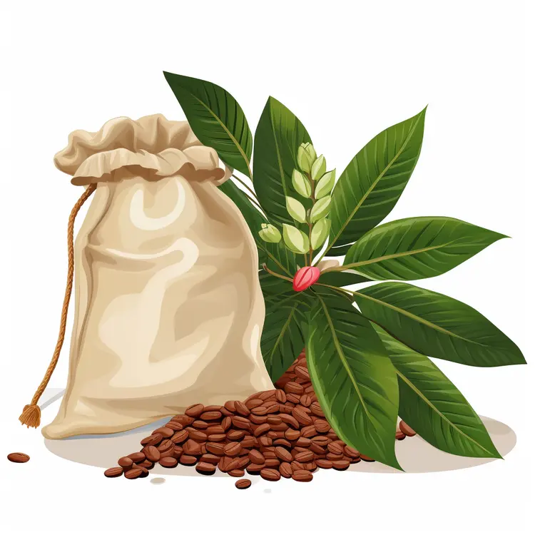 Coffee Beans and Plant Illustration