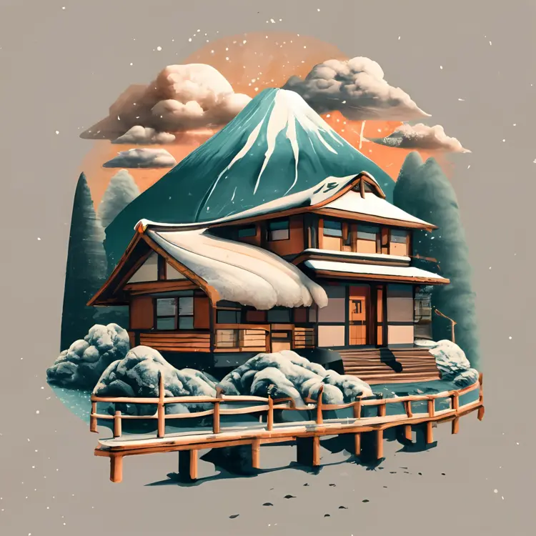 Traditional Japanese House in Snowy Landscape