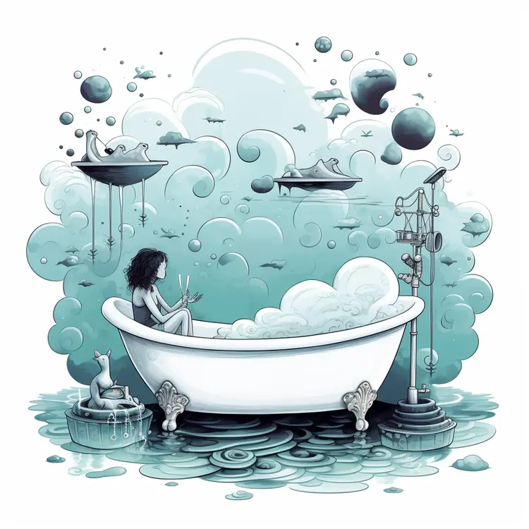 Fantasy Bathtub with Floating Objects