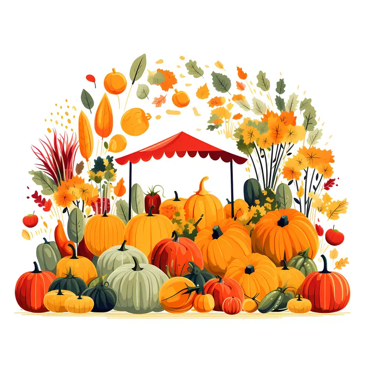 Autumn Market Display with Pumpkins and Flowers