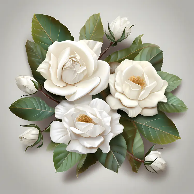 Beautiful White Roses with Green Leaves