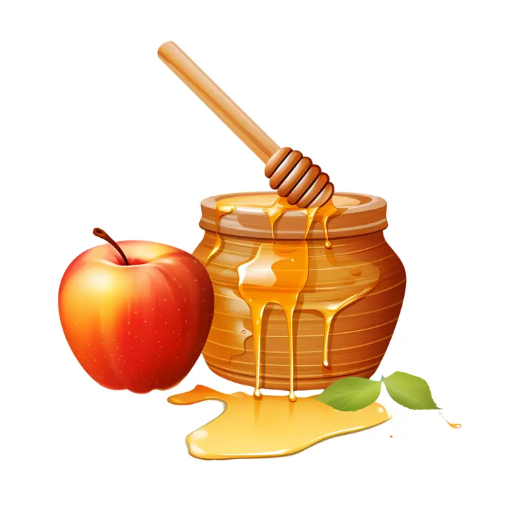Honey Jar with Apple and Leaves