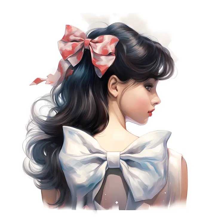 Illustration of Girl with Large Bow