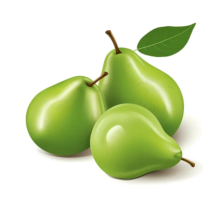Fresh Green Pears with Leaves