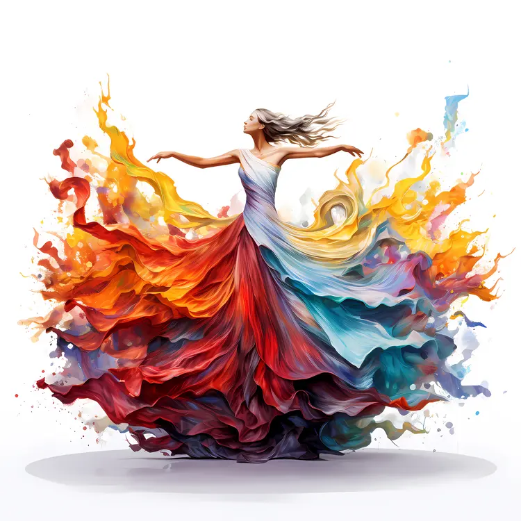 Woman Dancing in a Colorful Dress